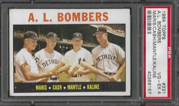 1964 TOPPS #331 - MANTLE/KALINE/MARIS/CASH - A.L. BOMBERS PSA 4
