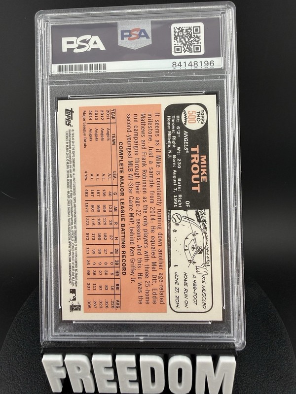 Topps Heritage 2015 Mike Trout Angels Chrome Auto THC-500 PSA 84148196 view 2