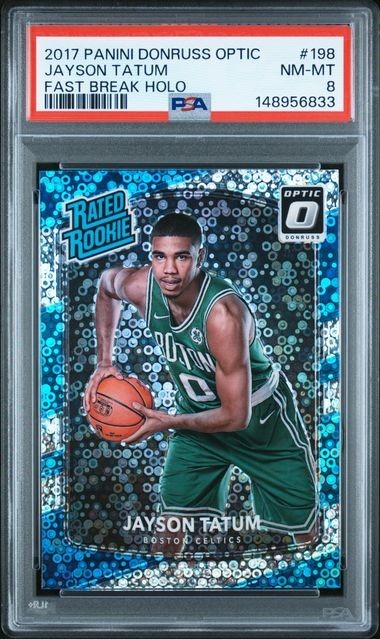 2017-18 PANINI DONRUSS OPTIC 198 JAYSON TATUM FAST BREAK HOLO PSA 8!