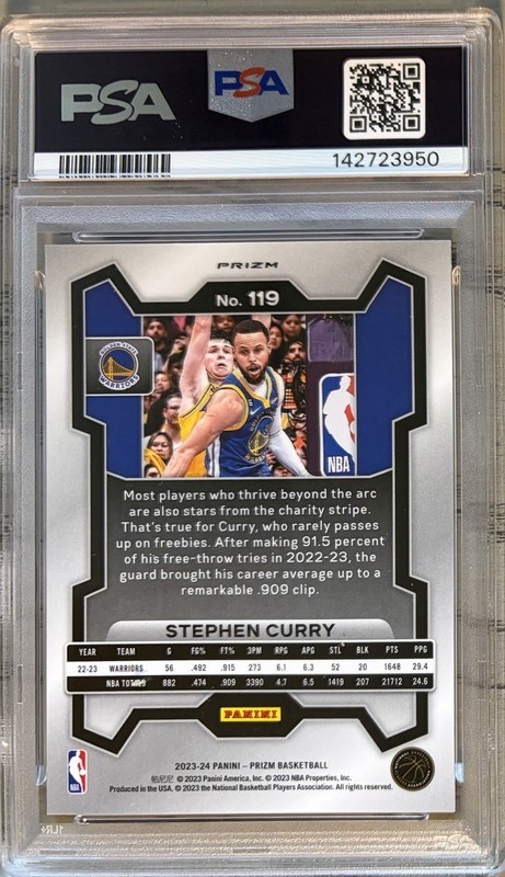 2023-24 Panini Prizm STEPHEN CURRY Red Sparkle Prizm PSA 10 view 2
