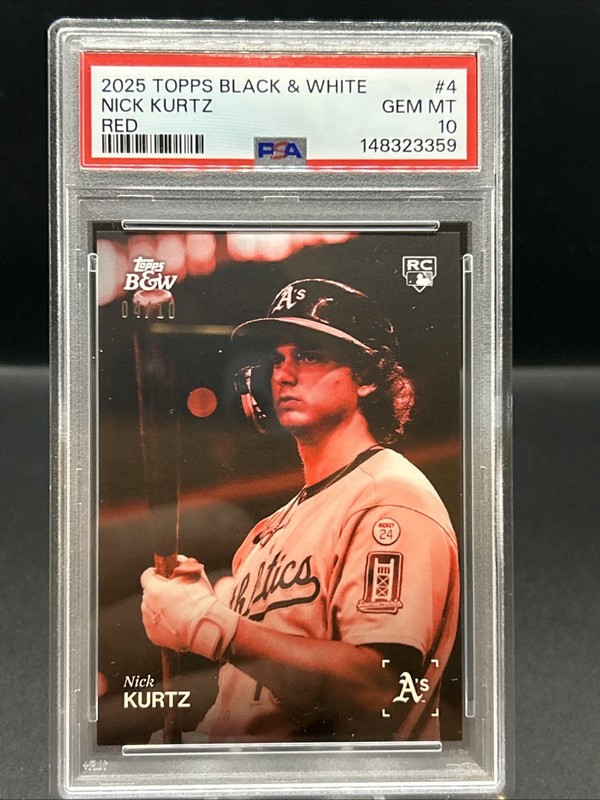 2025 Topps Black & White Nick Kurtz #004 Red 4/10 (RC) PSA 10 Rare!