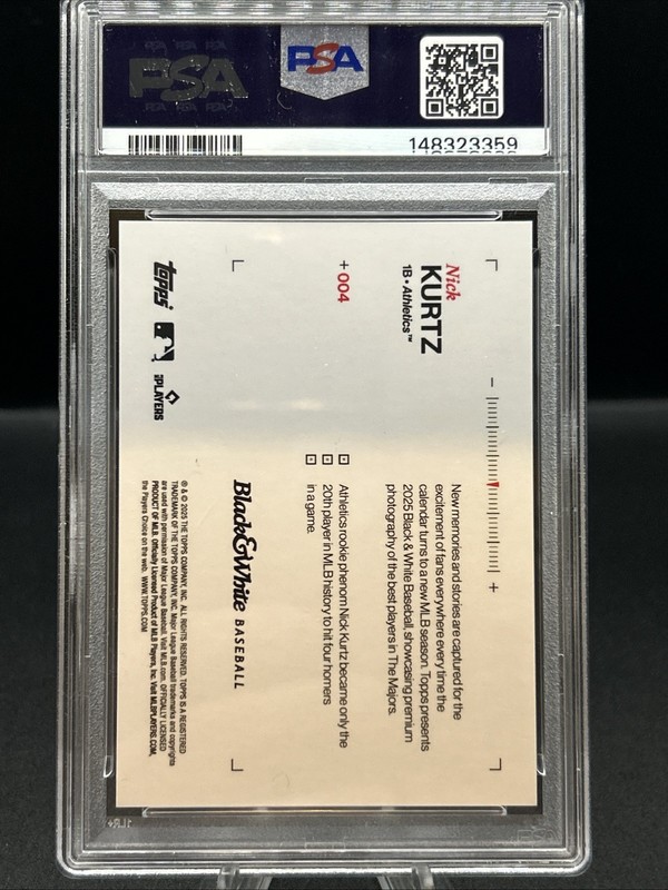 2025 Topps Black & White Nick Kurtz #004 Red 4/10 (RC) PSA 10 Rare! view 2
