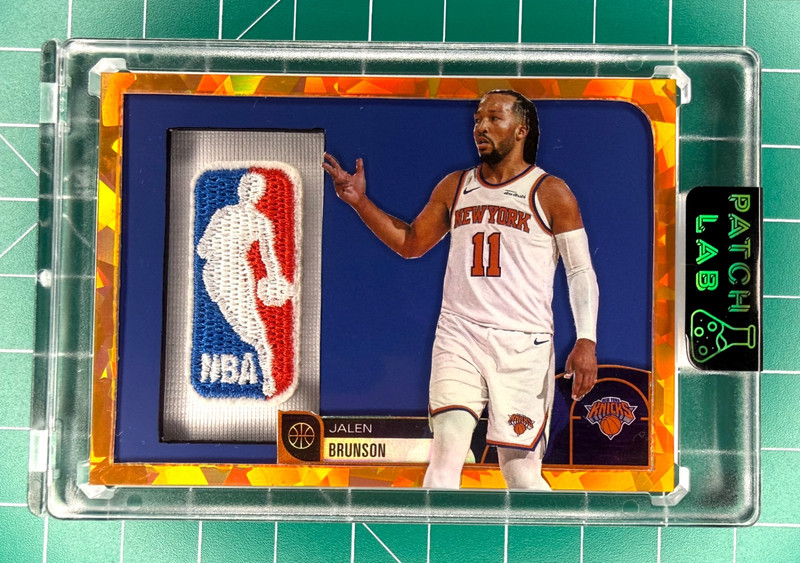 Jalen Brunson Orange Refractor Logoman Knicks Jersey  1/1 -  Built by Patch Lab