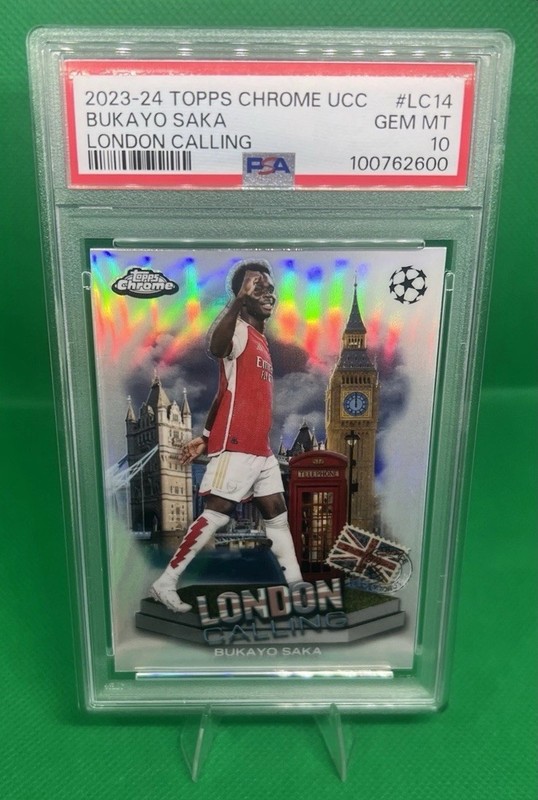 2023-24 Topps Chrome Champions League Bukayo Saka London Calling PSA 10 Arsenal view 1