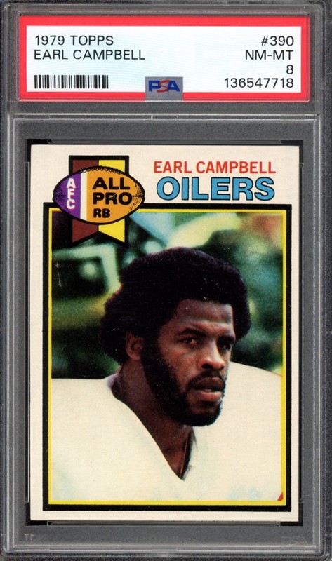 1979 Topps #390 Earl Campbell Rookie PSA 8 Vintage HOF RC Football Card (7718)