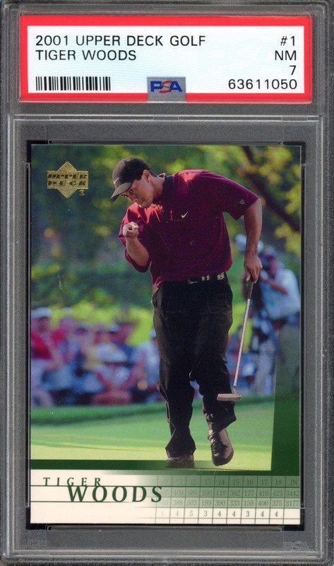 2001 Upper Deck #1 Tiger Woods Rookie PSA 7 PGA Tour Golf RC Card (1050)