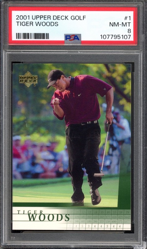 2001 Upper Deck #1 Tiger Woods Rookie PSA 8 PGA Tour Golf RC Card (5107)
