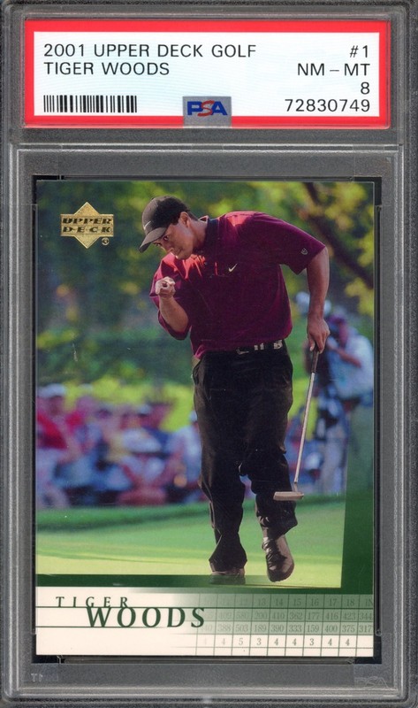 2001 Upper Deck #1 Tiger Woods Rookie PSA 8 PGA Tour Golf RC Card (0749)