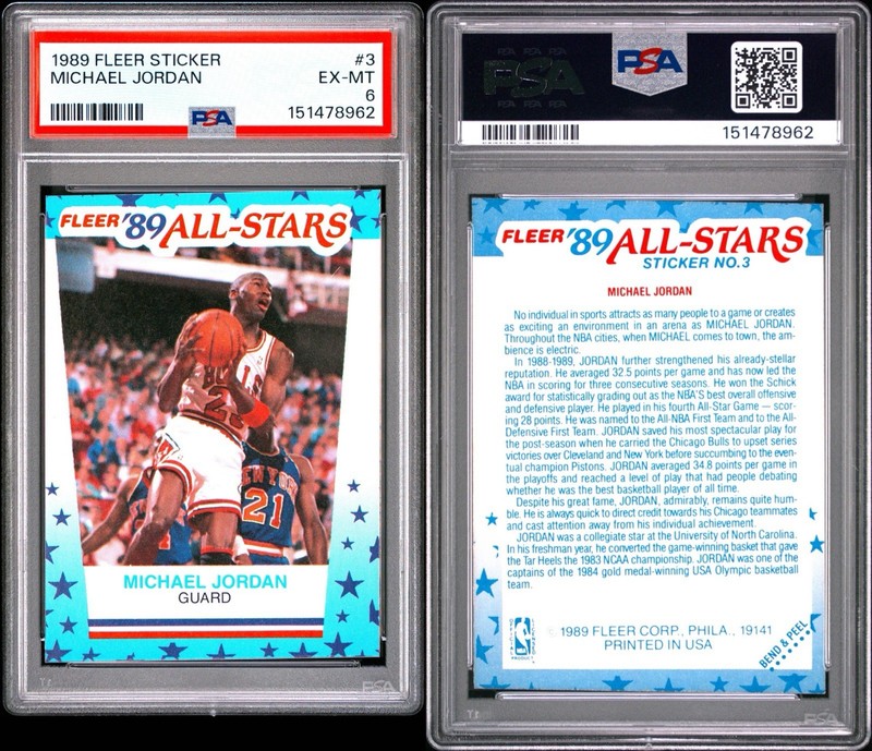 1989 FLEER All-Stars Stickers Michael Jordan #3 PSA 6!! Chicago Bulls