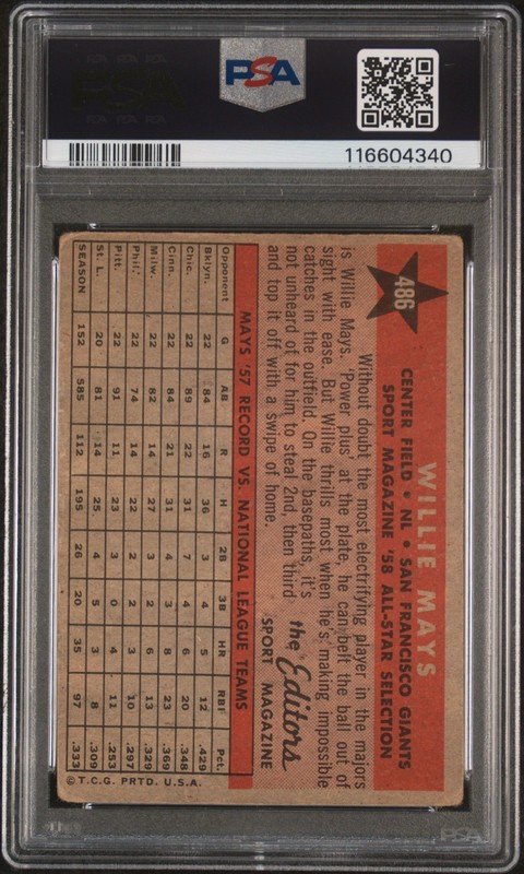 1958 Topps WILLIE MAYS "58 All Star #486 "PSA 2" view 2