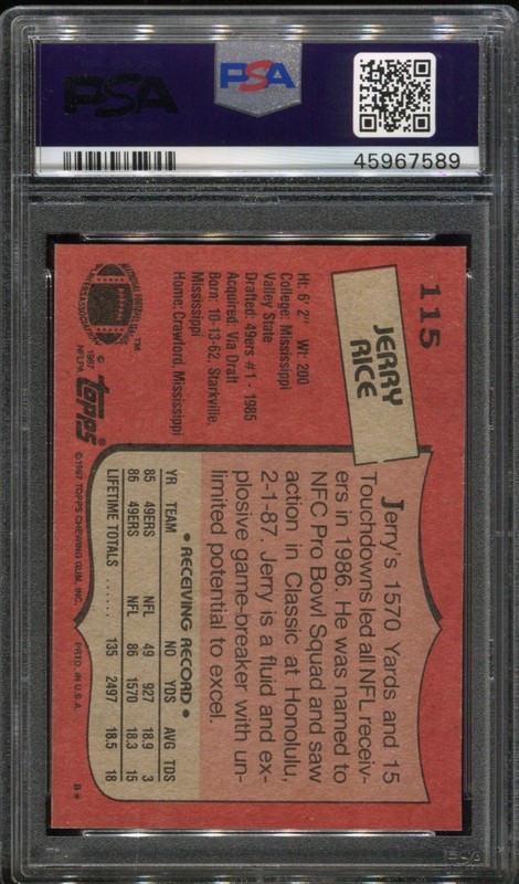 1987 Topps Jerry Rice #115 HOF PSA 9 view 2