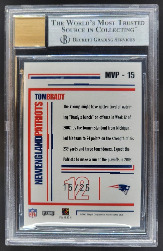 2003 Playoff Contenders Tom Brady MVP Auto /25 BGS 9 Patriots JG12 view 2