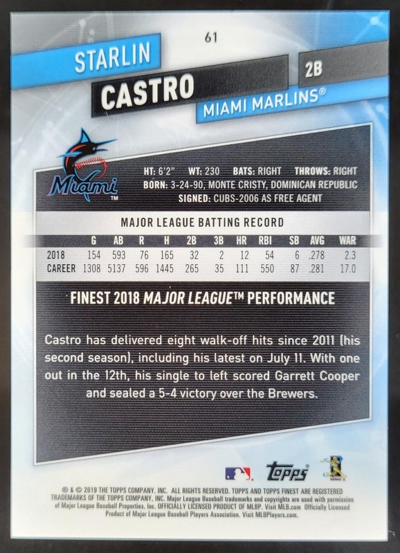 2019 Topps Finest Starlin Castro SuperFractor 1/1 #61 Miami Marlins LF2 view 2