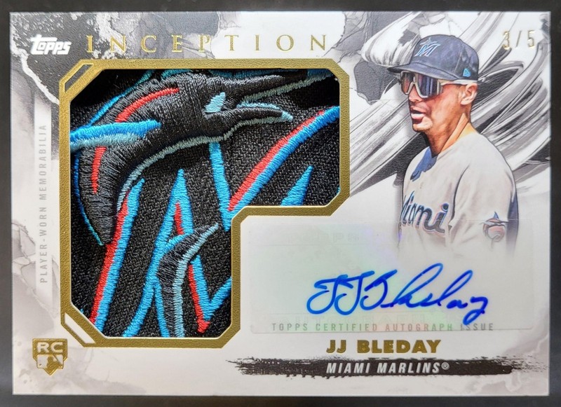 2023 Topps Inception JJ Bleday Auto Jumbo Hat Patch Team Logo /5 RC Marlins LF2