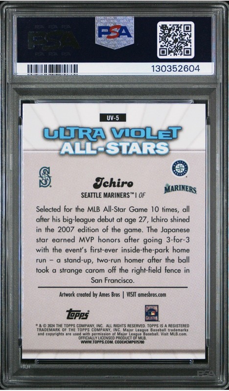 2024 Topps Chrome Ultraviolet All-Stars Ichiro Suzuki #UV-5 PSA 10 Mariners  view 2