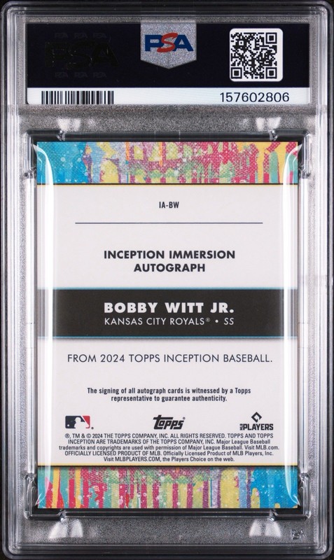 2024 Topps Inception - Bobby Witt Jr. Immersion Auto 07/50, Jersey Match PSA 8 view 2