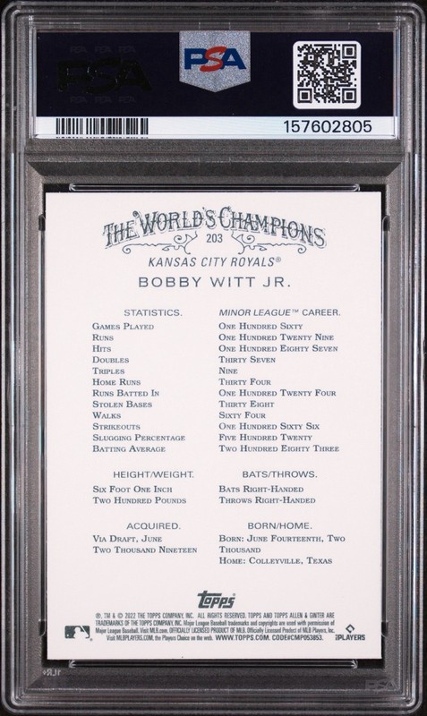 2022 Topps Allen & Ginter X Bobby Witt Jr #203 Rookie RC PSA 9 Royals view 2