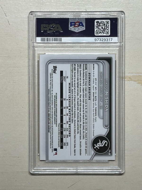 Rikuu Nishida 2024 Bowman Chrome Yellow Refractor Auto /75 PSA 10 1st White Sox view 2