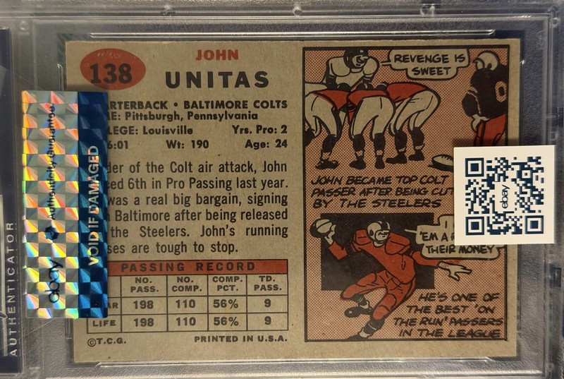 John Unitas 1957 Topps #138 PSA EX-MT 6 view 2