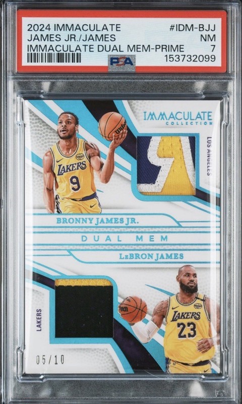 LeBron James / Bronny James Dual MEM #/10 PSA 7 RARE Father Son Lakers SSP