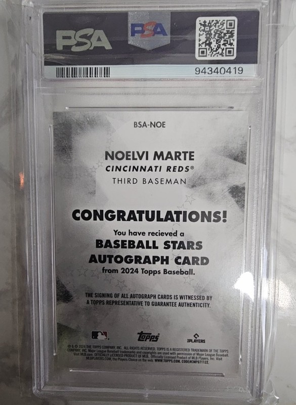 2024 Topps Baseball Stars Autograph Noelvi Marte #BSA-NOE RC AUTO PSA 9 view 2