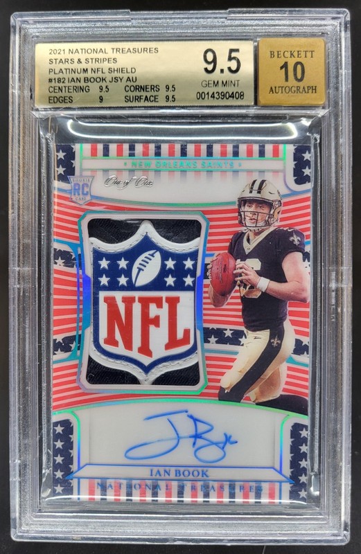 2021 Panini National Treasures Ian Book RC Patch Auto NFL SHIELD 1/1 BGS 9.5 SR3