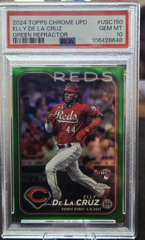 🔥2024 Topps Chrome Update Elly De La Cruz Green Refractor /99 RC PSA 10!!💎🔥