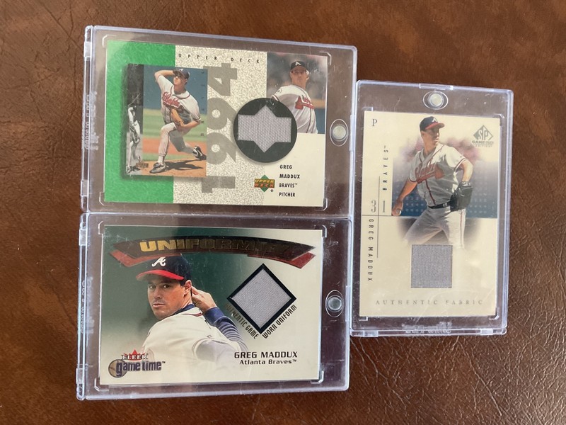 Greg Maddux Baseball 3 Card Lot- Upper Deck & Fleer Game Used Jersey Swatches