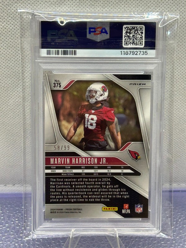 2024 Prizm - Marvin Harrison Jr. RC Rookie #375 No Huddle Blue Prizm /99  PSA 9 view 2
