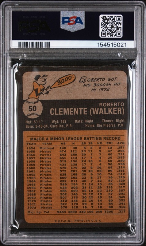 1973 Topps #50 Roberto Clemente PSA 6 (EX-MT) view 2