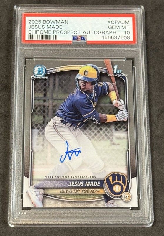 2025 Bowman Chrome Jesus Made #CPA-JM 1st Prospect Autograph Auto PSA 10 Brewers