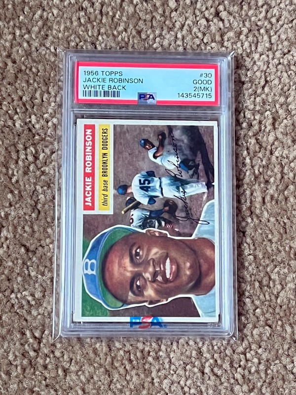 1956 Topps Jackie Robinson White Back #30 Brooklyn Dodgers Fresh Grade PSA 2(MK)