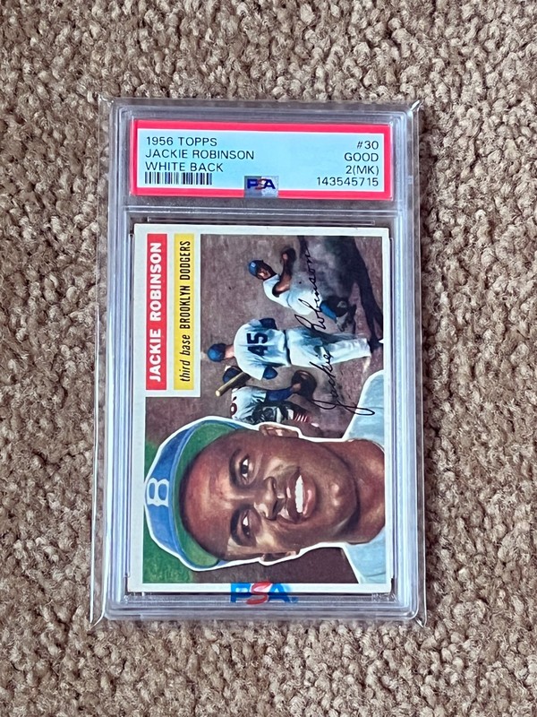 1956 Topps Jackie Robinson White Back #30 Brooklyn Dodgers Fresh Grade PSA 2(MK) view 2