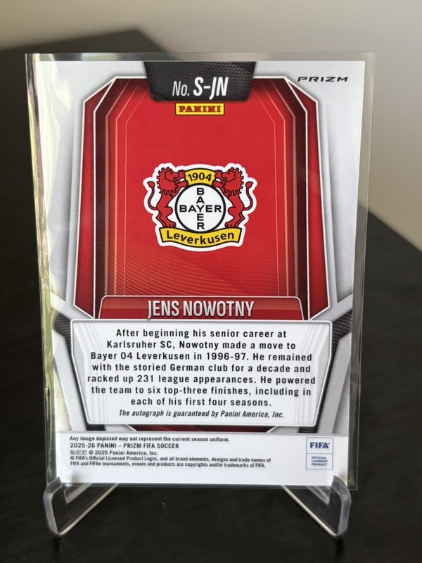 2025-26 Panini Prizm FIFA Jens Nowotny Penmanship Choice Prizm Auto view 2