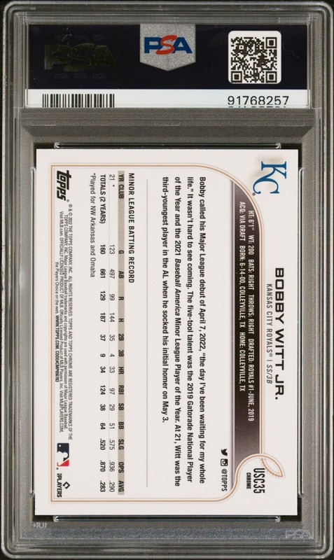 2022 Topps Chrome Update #USC35 BOBBY WITT JR. ROOKIE - PSA 6 EX-MT view 2