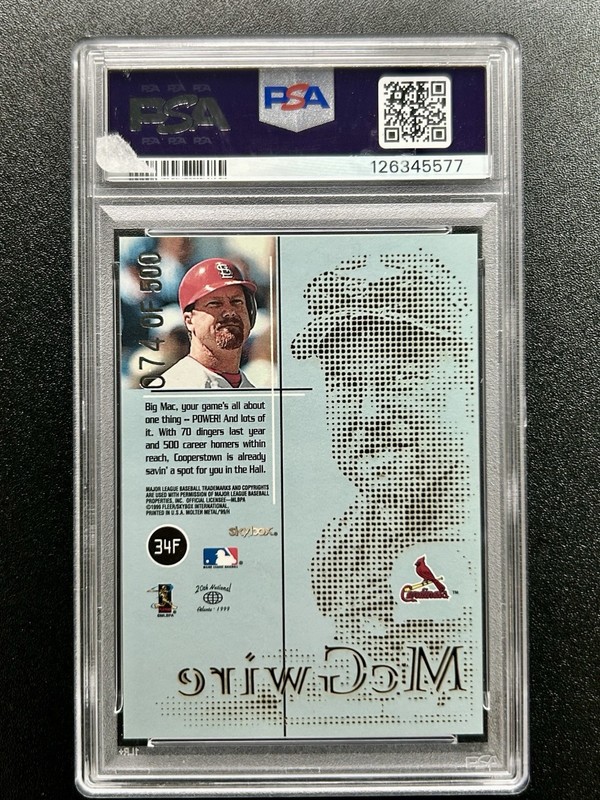 1999 SKYBOX MOLTEN METAL FUSION MARK MCGWIRE STERLING /500  #34F PSA 7 view 2
