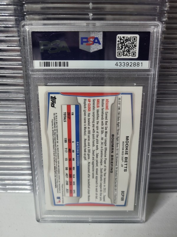2014 Bowman Chrome Mookie Betts Rookie Card #BCP109 PSA 9 Mint Red Sox Dodgers view 2