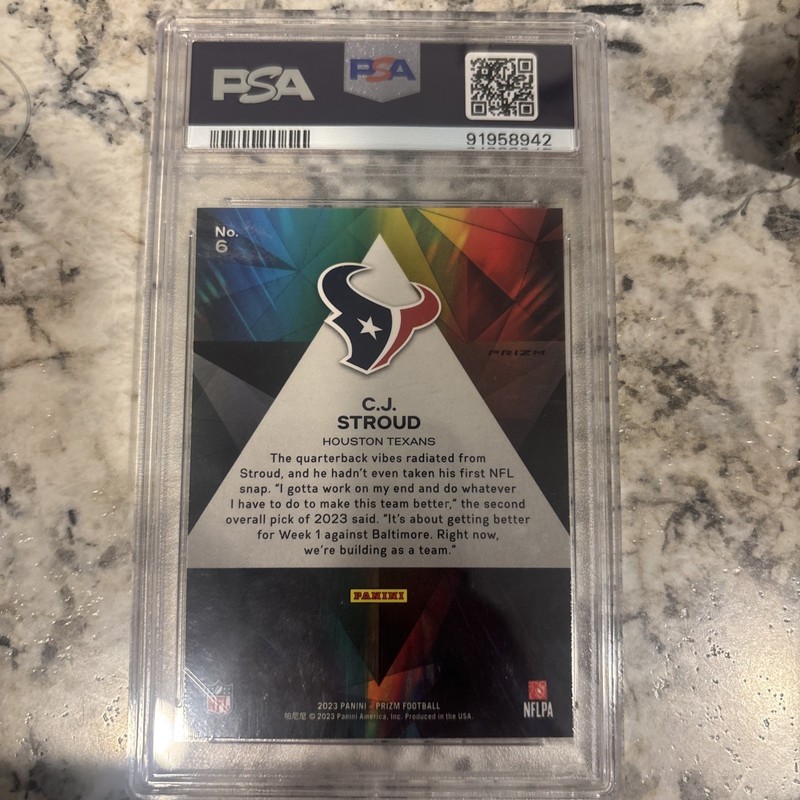 CJ Stroud 2023 Prizm #6 Prizmatic Green Wave PSA 10 Gem Mint Rookie Card Houston view 2