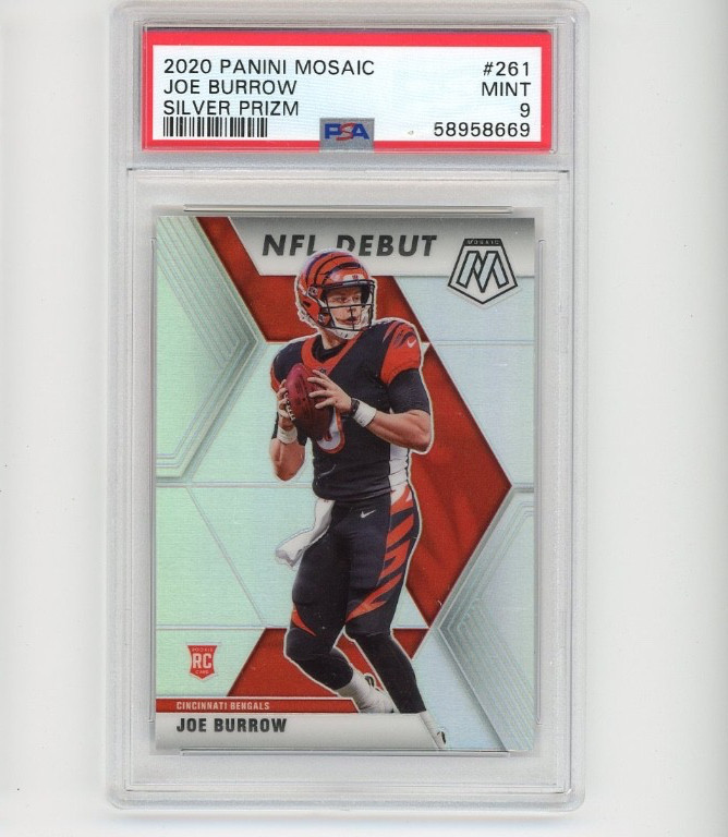 2020 Panini Mosaic - NFL Debut Joe Burrow #261 Silver Prizm (RC) PSA 9