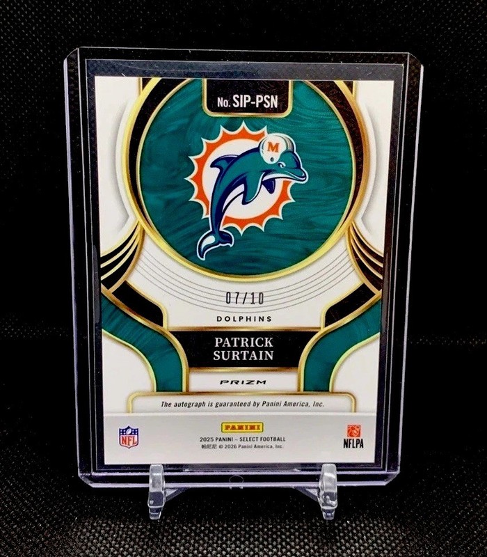 Patrick Surtain 2025 Panini Select Gold Prizm Auto /10 #SIP-PSN Miami Dolphins  view 2