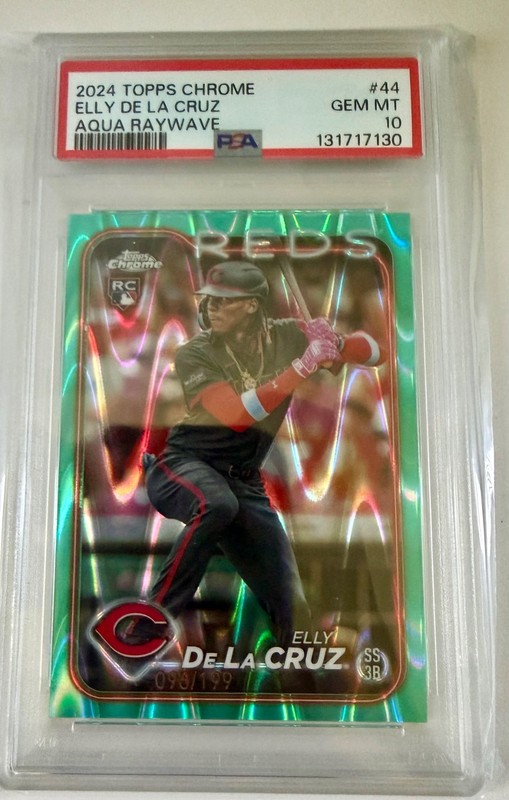2024 Elly De La Cruz Topps Chrome Rookie Aqua RayWave Refractor /199 PSA 10