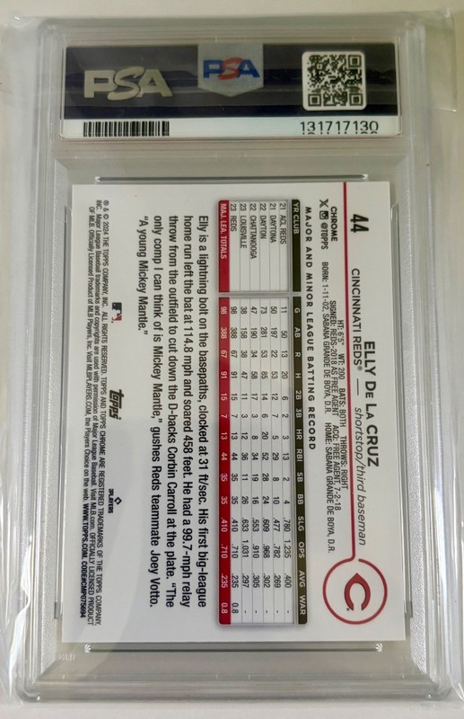 2024 Elly De La Cruz Topps Chrome Rookie Aqua RayWave Refractor /199 PSA 10 view 2