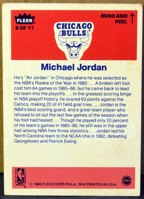 1986 Topps #8 of 11 MICHAEL JORDAN Rookie RC Sticker VG-EX to EX Nice Card view 2