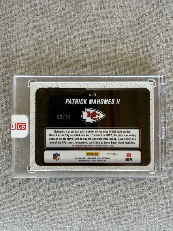 Panini 2025 Optic Patrick Mahomes II Passing Grade Auto 03/25 Factory Sealed view 2