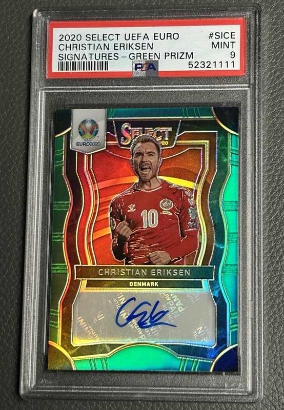 2020 Select UEFA Euro Christian Ericksen Signatures Green Prizm Auto PSA 14/17 view 1