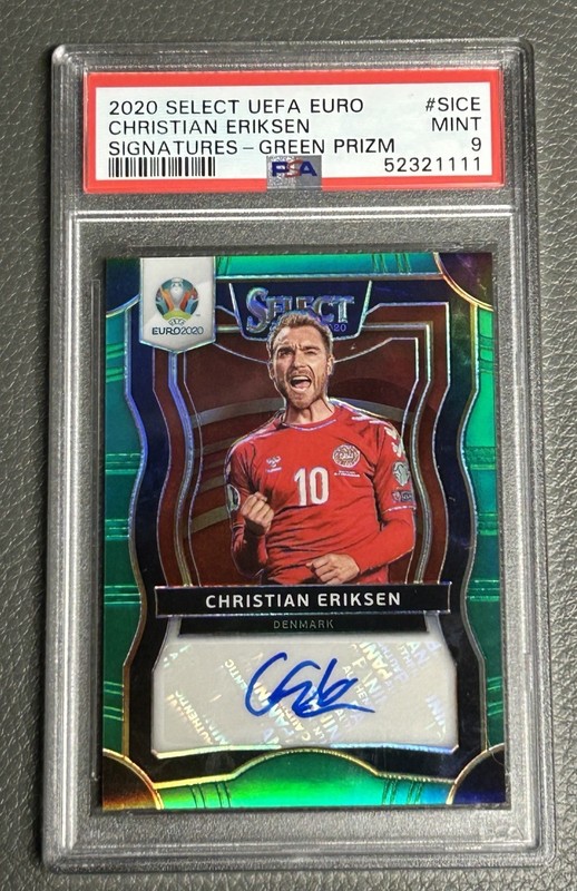 2020 Select UEFA Euro Christian Ericksen Signatures Green Prizm Auto PSA 14/17 view 2