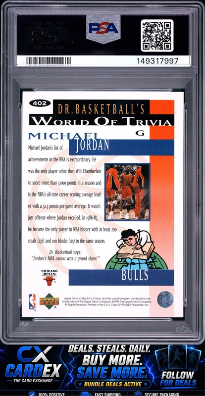 1994 Collector'S Choice #402 Michael Jordan Silver Signature PSA 9 view 2
