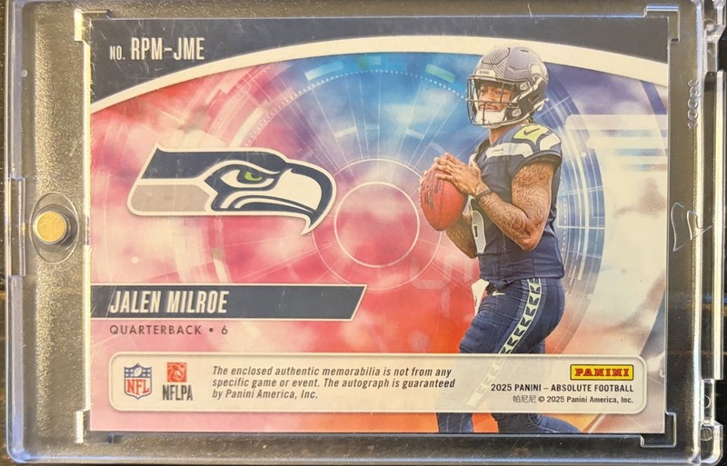 Jalen Milroe 2025 Absolute Rookie Premiere RPA Seahawks Patch RC AUTO /99 🔥