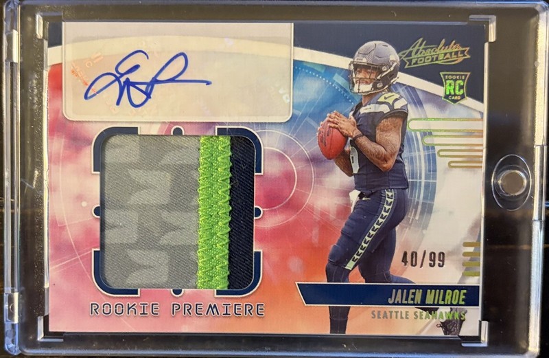 Jalen Milroe 2025 Absolute Rookie Premiere RPA Seahawks Patch RC AUTO /99 🔥 view 2