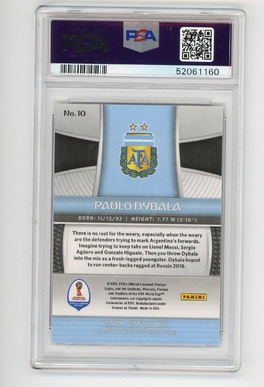 2018 Panini Prizm World Cup - Paulo Dybala #10 Argentina PSA 10 view 2
